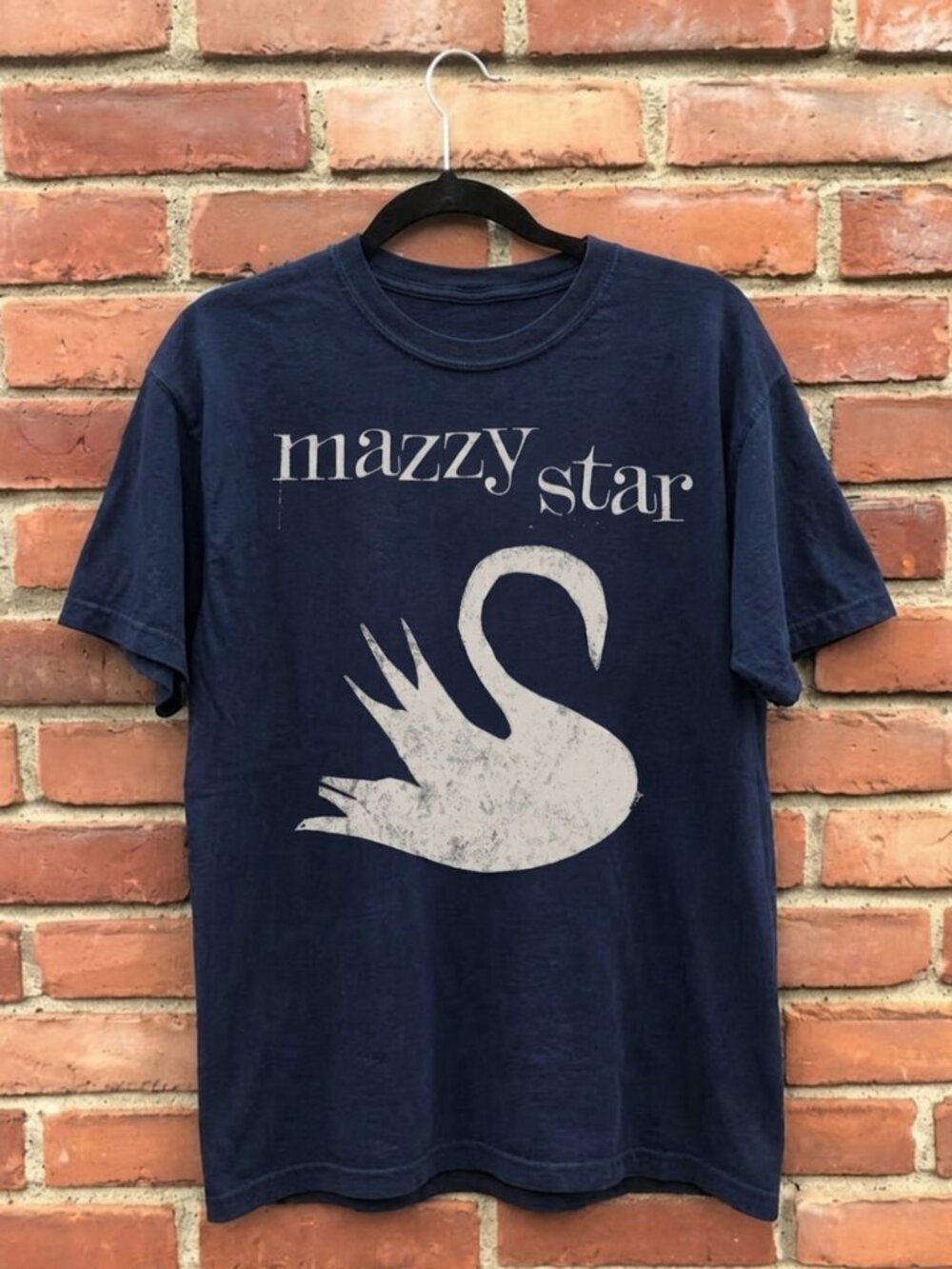 Swan Silhouette Graphic Tee Navy Minimalist Distressed Art NWT